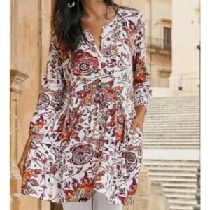 Peruvian Connection Women's Size L Goa Paisley Long Sleeve Peplum Top Tunic